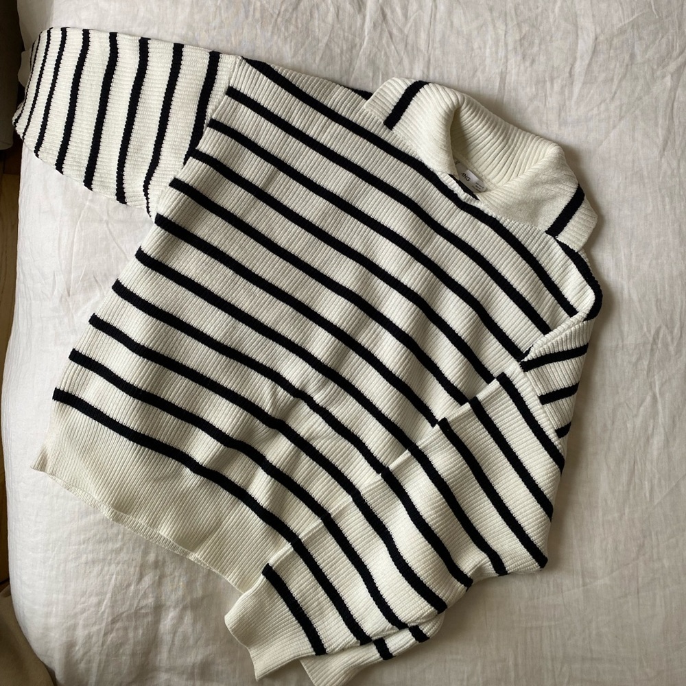 Mango Striped Collared Oversized Sweater
